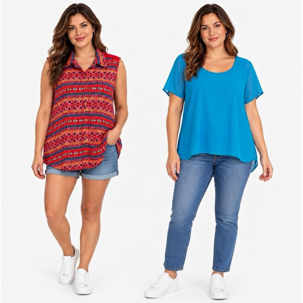 Mileage & Rue 21 Women's XL Lot of 2 Casual Blouses Blue Red